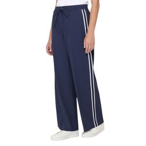 Rachel Roy Women’s Drawstring Pants Wide Leg Navy Blue White Stripes Size XS
